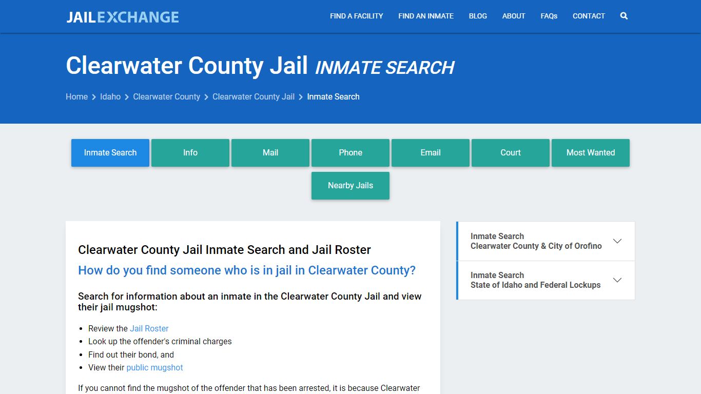 Inmate Search: Roster & Mugshots - Clearwater County Jail, ID